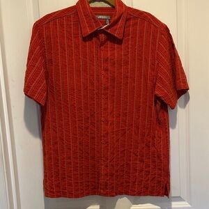 America Men's Red-Orange Striped Casual Shirt Size L
